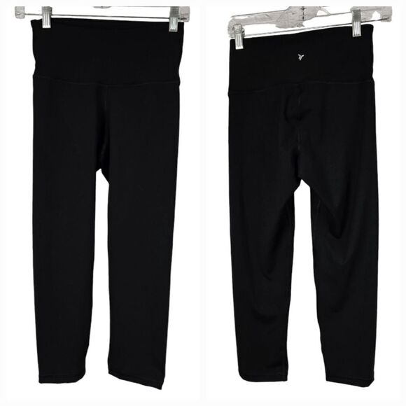 Old Navy NWT High-Waisted PowerPress Crop Leggings Black Workout Yoga Pant Small - Picture 2 of 9